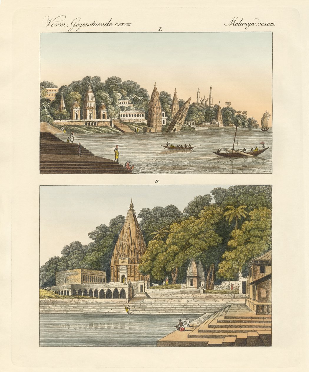 Benares és pagodái (színes metszet) alkotó: German School