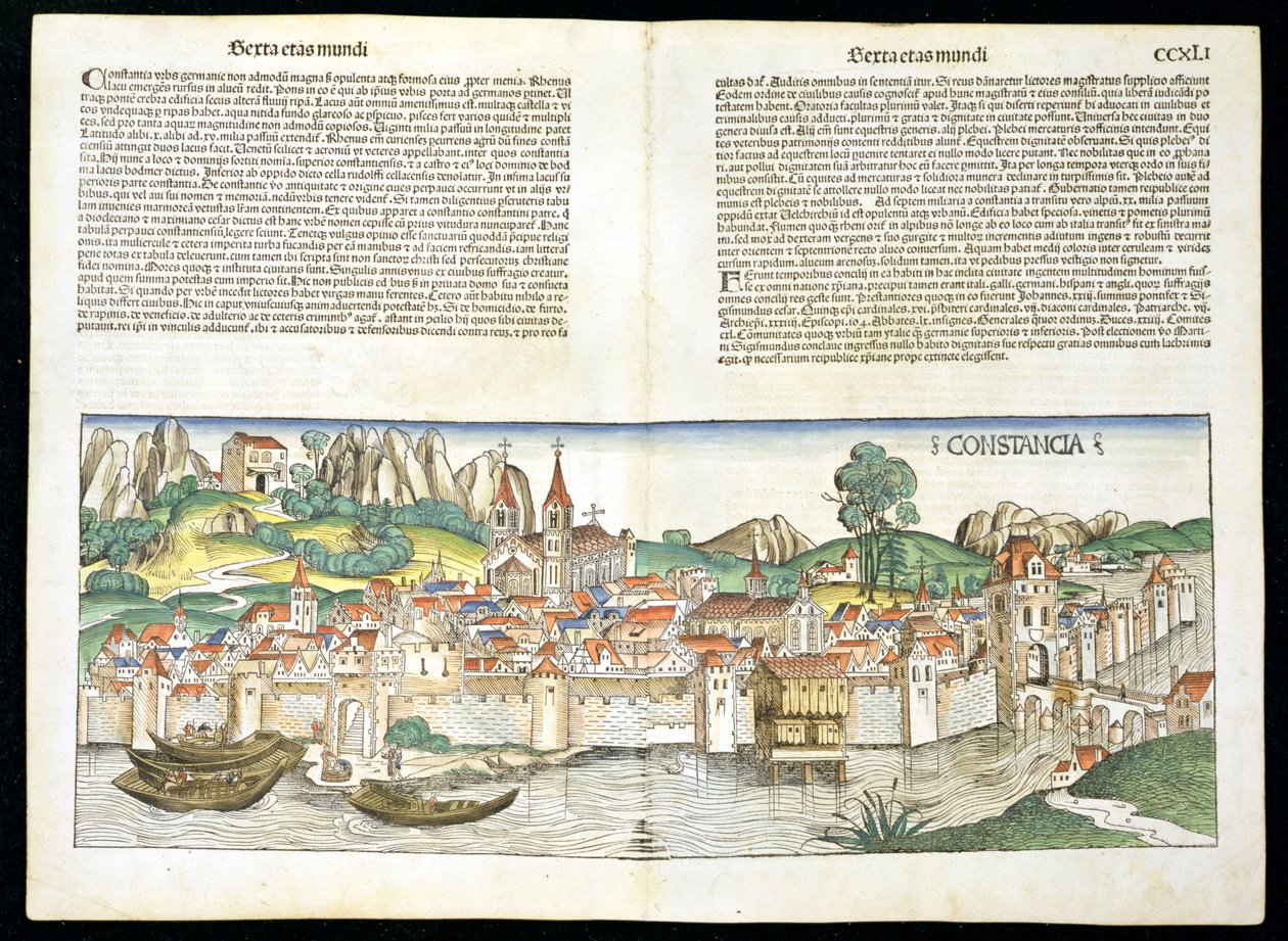Konstanz madártávlati képe a Nürnbergi Krónikából, Hartmann Schedel (1440-1514) 1493 alkotó: German School