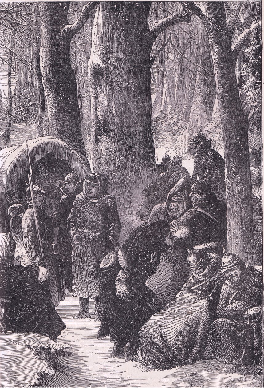 Bivouac a hóban, Cassells History of the War Franciaország és Németország között, kiadó: Cassell and Company Limited, 1890 körül (litho) alkotó: German School