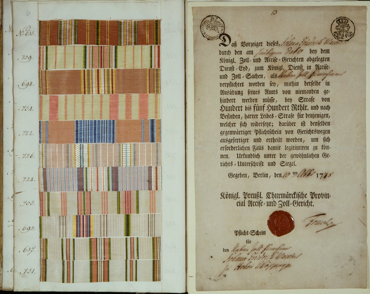 A Porosz Királyi Hadsereg katonájának hadjárati szalagjai és szolgálati jegyzőkönyve, 1778 alkotó: German School