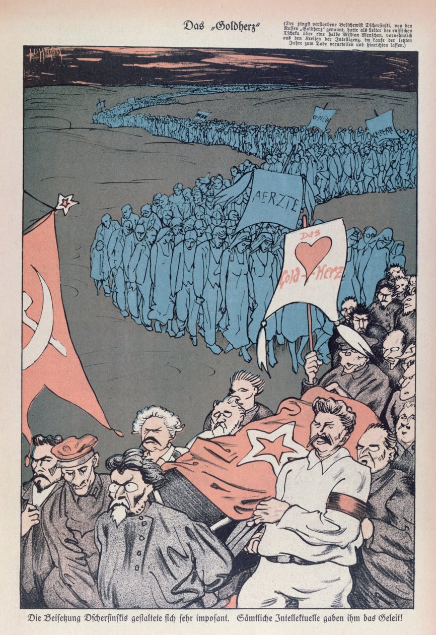 Felix Dzherzsinszkij (1877-1926), a CSEKA alapítója és igazgatója halálának karikatúrája alkotó: German School