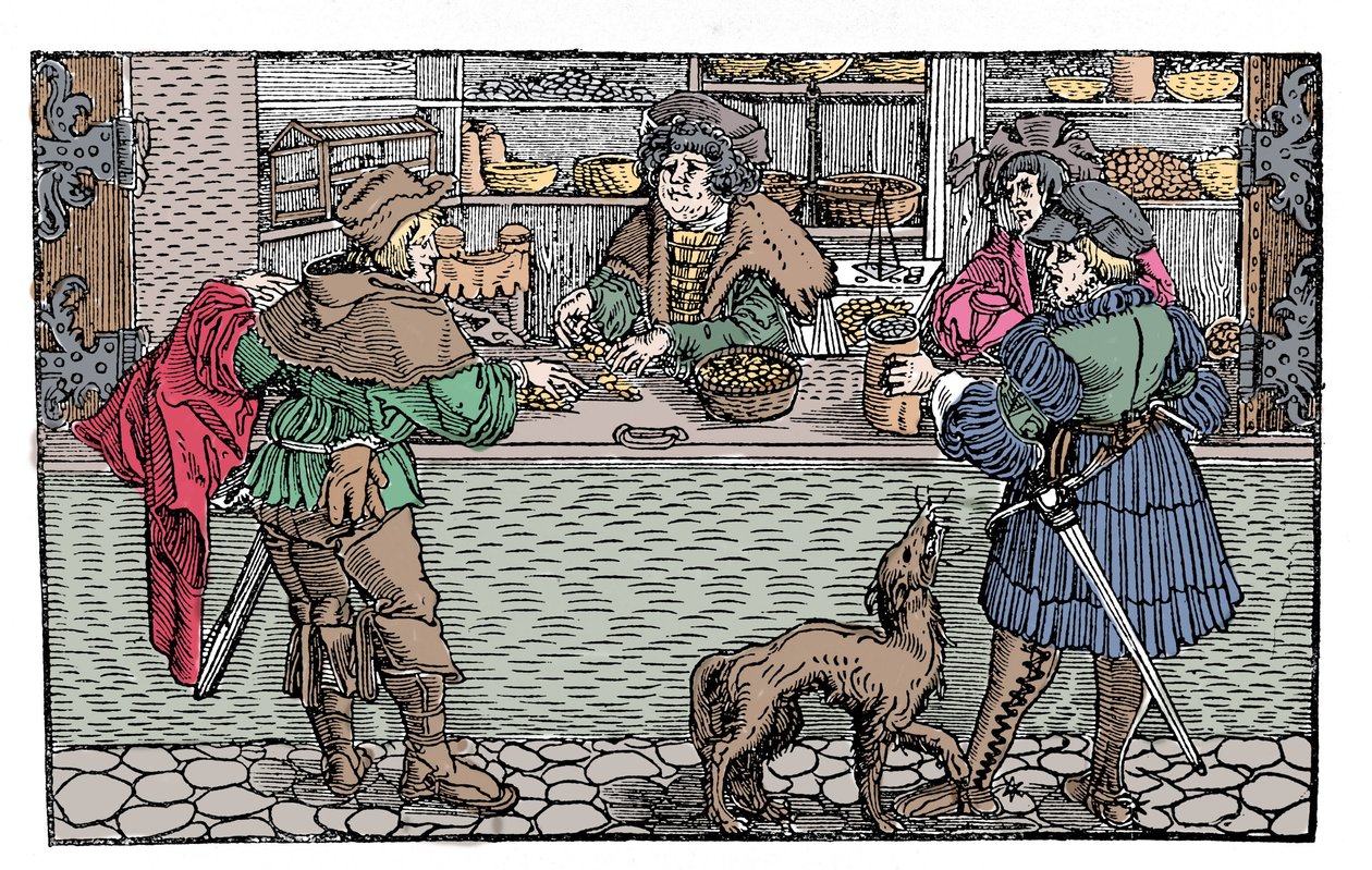 Váltó: barter és csere. 16. századi német xilográfia. alkotó: German School