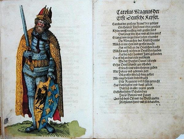 Nagy Károly (742-814) "A német nemzet első tizenkét öreg királyának és fejedelmének eredete" című könyvből. alkotó: German School