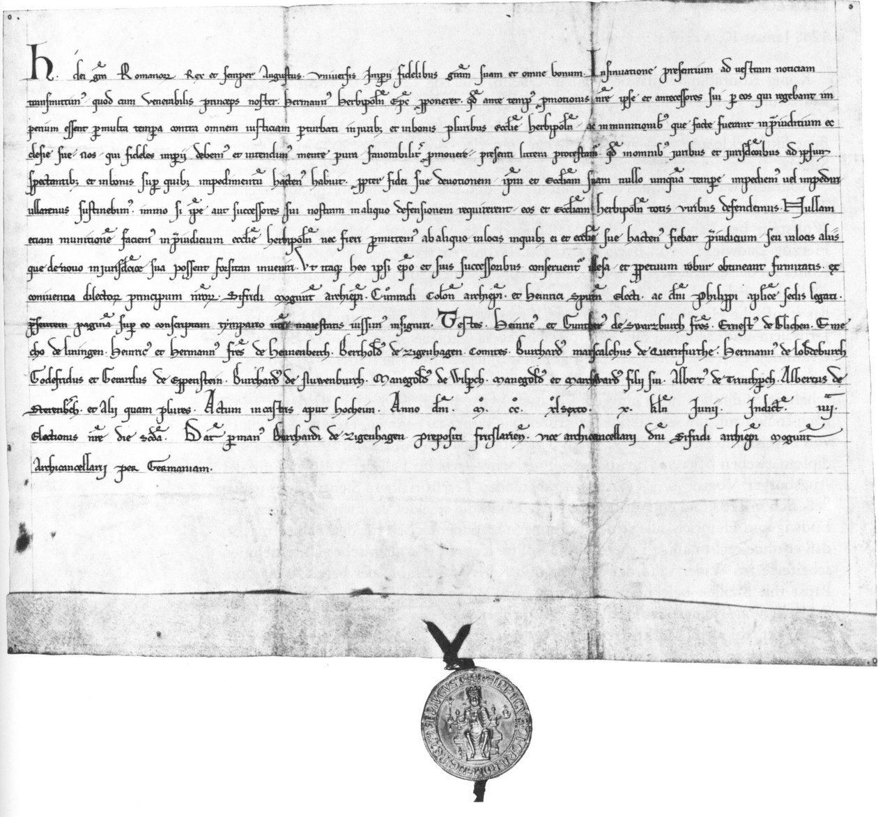 Henry Raspe türingiai földgróf és német antikirály oklevele Hermann würzburgi püspök számára alkotó: German School