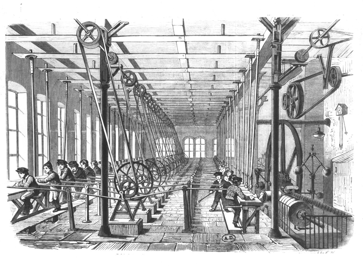 Gyermekmunkások a németországi Aschaffenburg papírgyárban, 1858 alkotó: German School