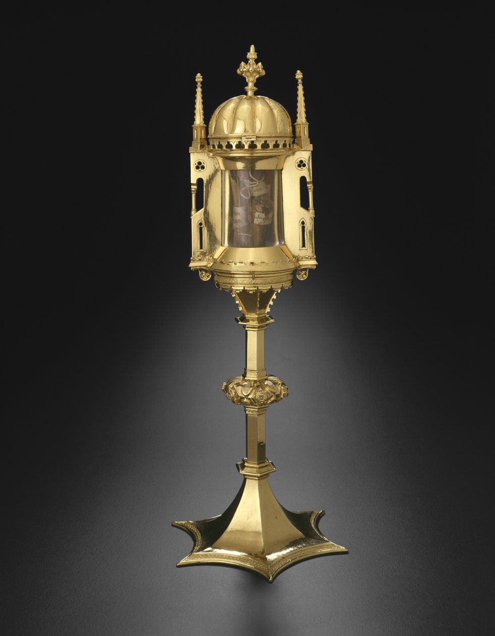 Kör alakú monstrance kupolás tetővel Braunschweigből, Németországból, 14. század vége (ezüst aranyozott és kristály) alkotó: German School