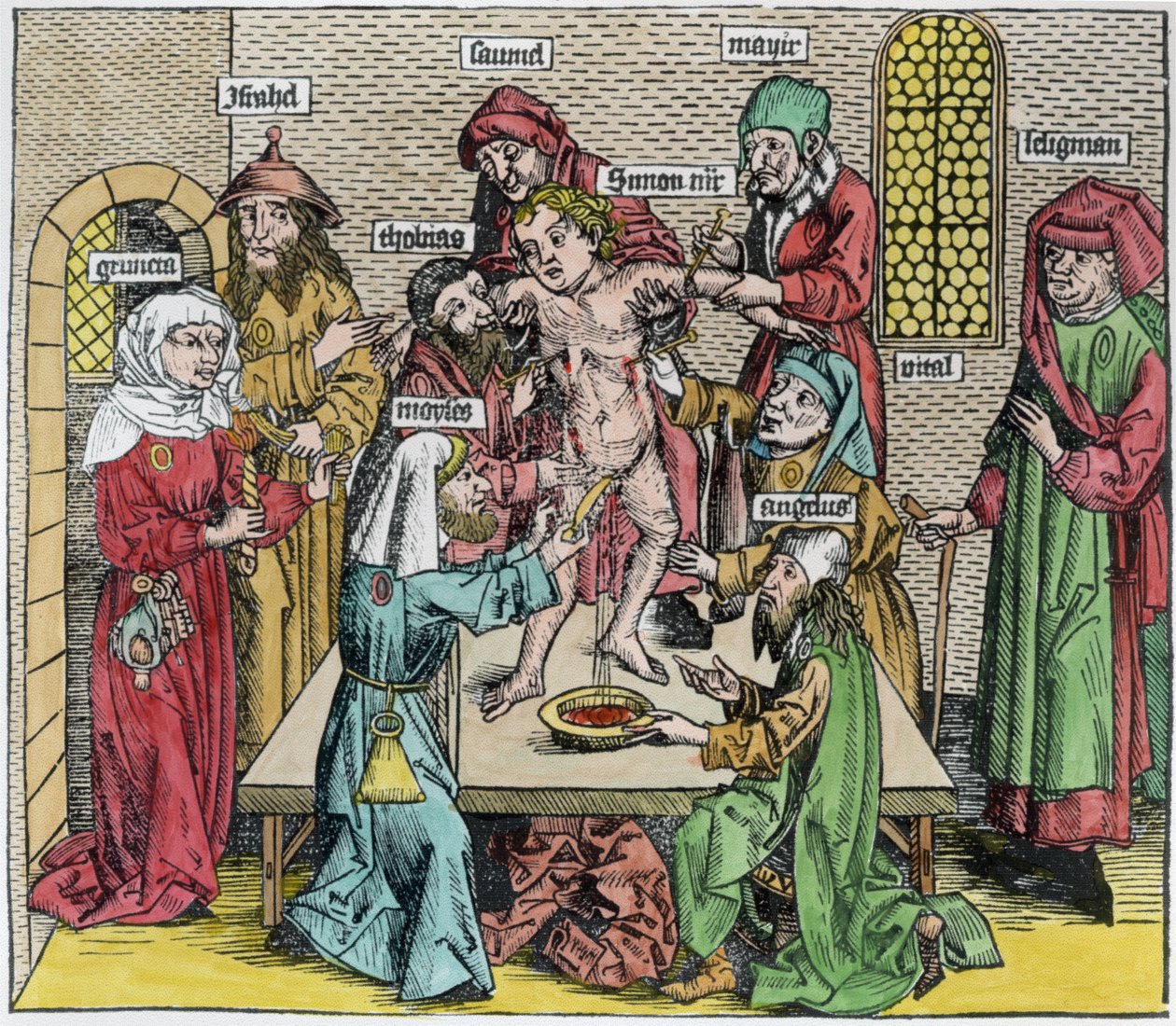 Körülmetélés, Hartmann Schedel (1440-1514) „Liber Chronicarum” című művéből (későbbi színezés) alkotó: German School