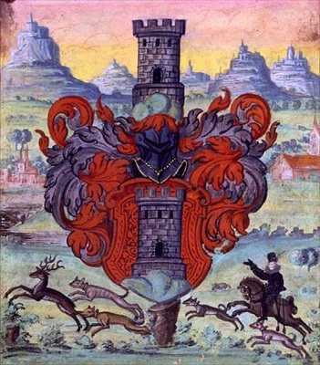 Címer egy vadászjelenetben, 1640 körül (guache, pergamen) alkotó: German School