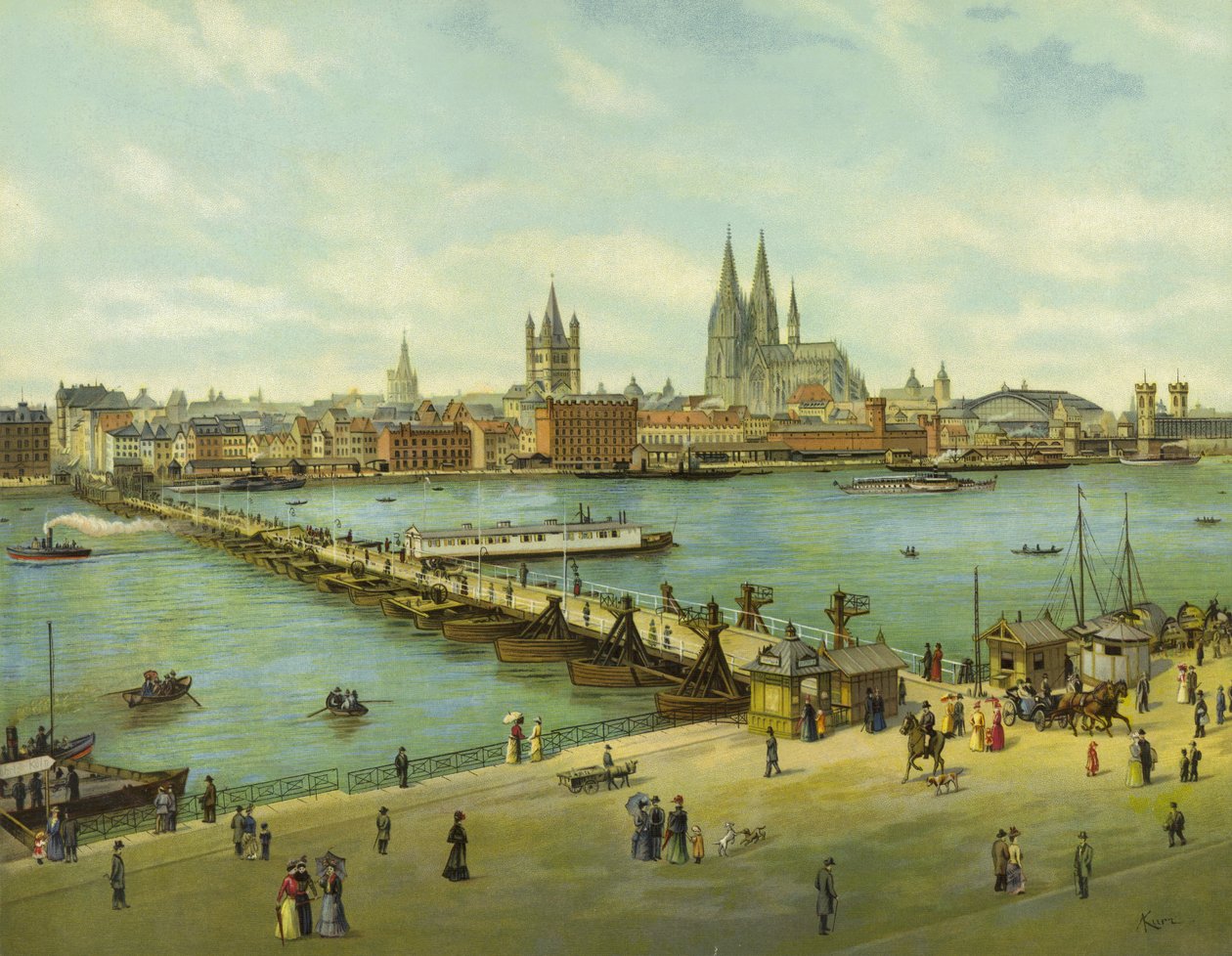 Köln, Rajna folyó (chromolitho) alkotó: German School