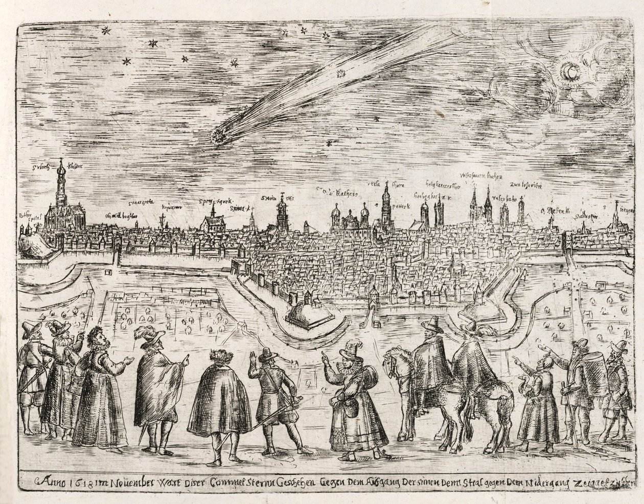 Üstökös látható Augsburg felett 1618. november végén, kocsma. 1618. alkotó: German School