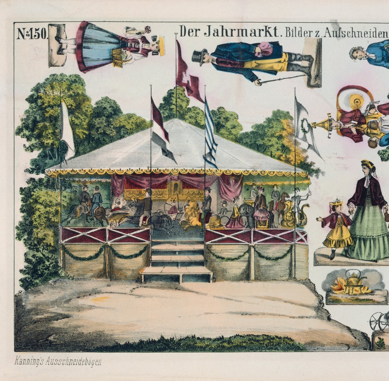 Kivágott lap vidámparki körhintaval, Kanning kiadása, 1860 alkotó: German School