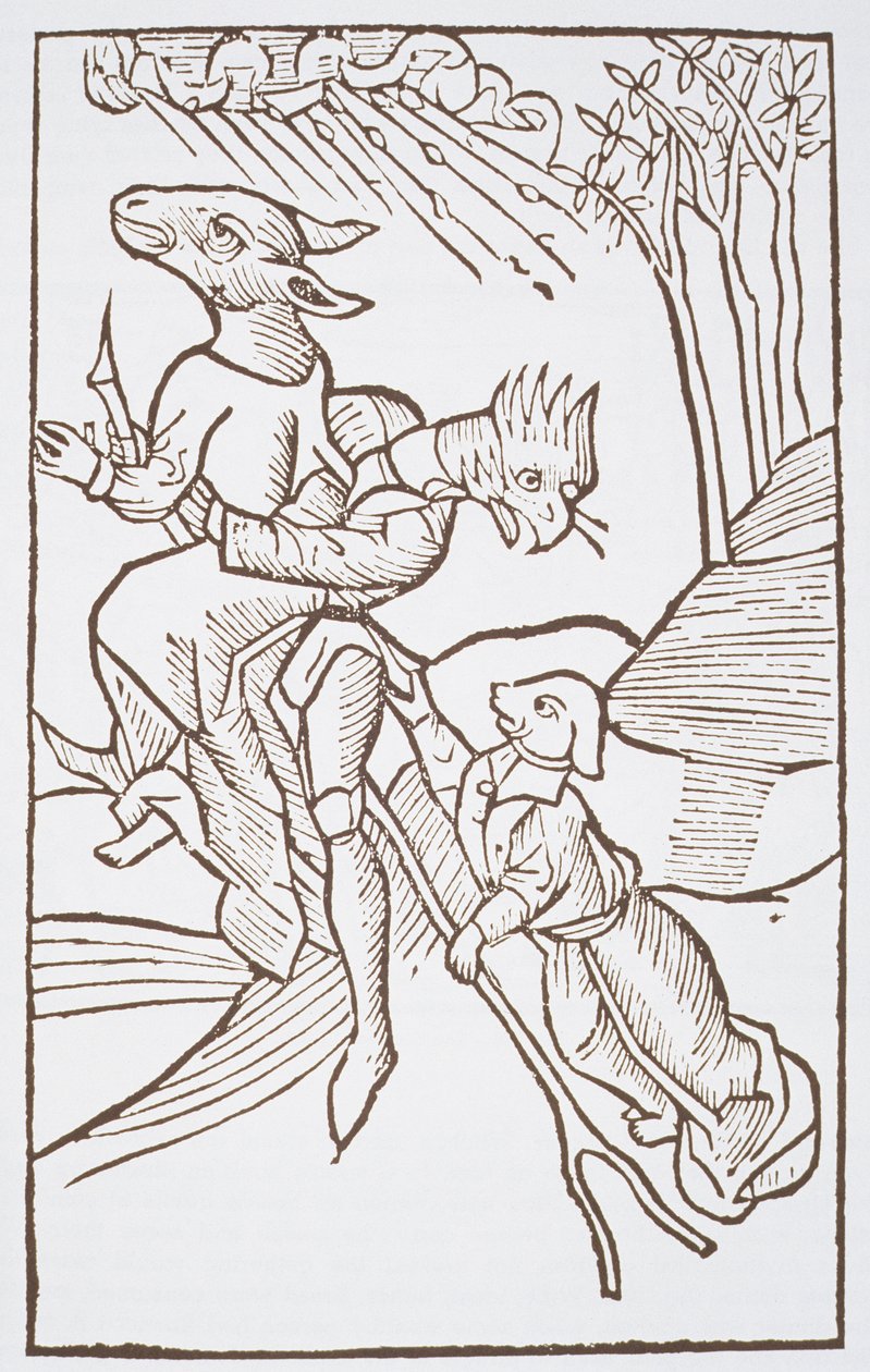 Indulás a szombatra, Ulrich Molior Von den Unholden oder Hexen illusztrációjának másolata, Constanz 1489, a 19. század végén megjelent Varázstörténetben használt. alkotó: German School