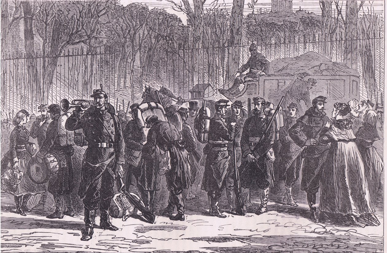 A tizedik nemzetőrezred távozása előrehozott posztokra, Cassells: A Franciaország és Németország közötti háború története, kiadó: Cassell and Company Limited, 1890 körül (litho) alkotó: German School