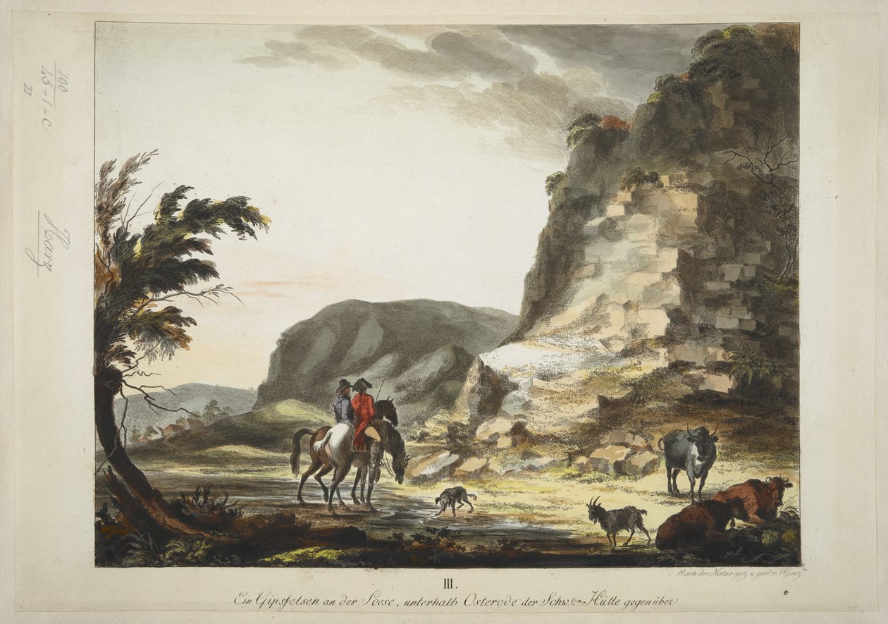 Philipp Ganz „Der Hübichenstein”, „Négy nézet a Harz-erdőben”, 1770-90 körül (kézzel színezett rézkarc) alkotó: German School
