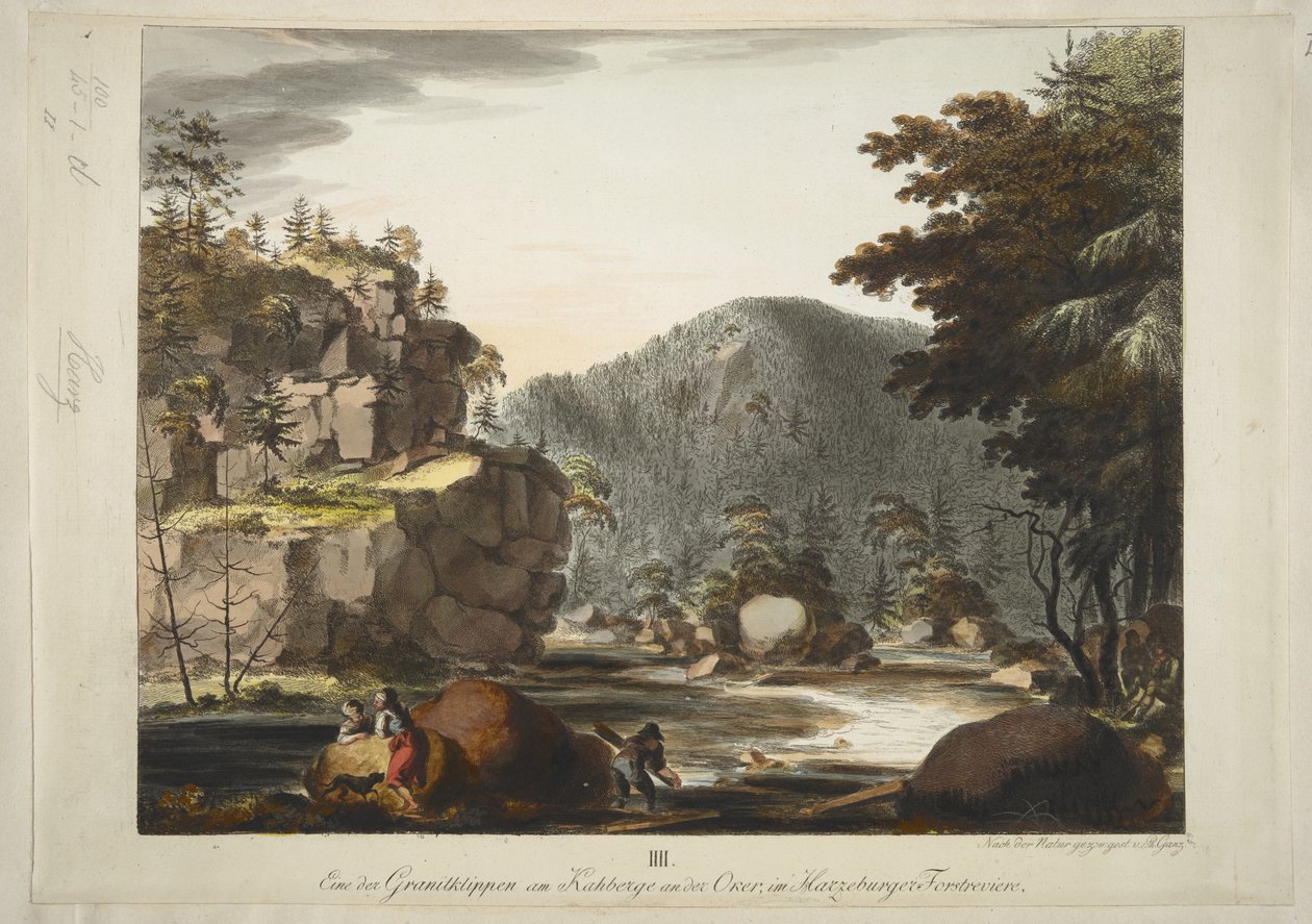 Philipp Ganz „Der Hübichenstein”, „Négy nézet a Harz-erdőben”, 1770-90 körül (kézzel színezett rézkarc) alkotó: German School