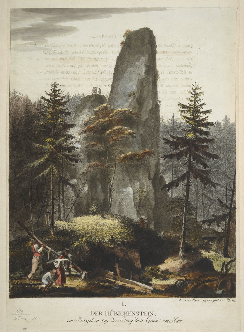 Philipp Ganz „Der Hübichenstein”, „Négy nézet a Harz-erdőben”, 1770-90 körül (kézzel színezett rézkarc) alkotó: German School