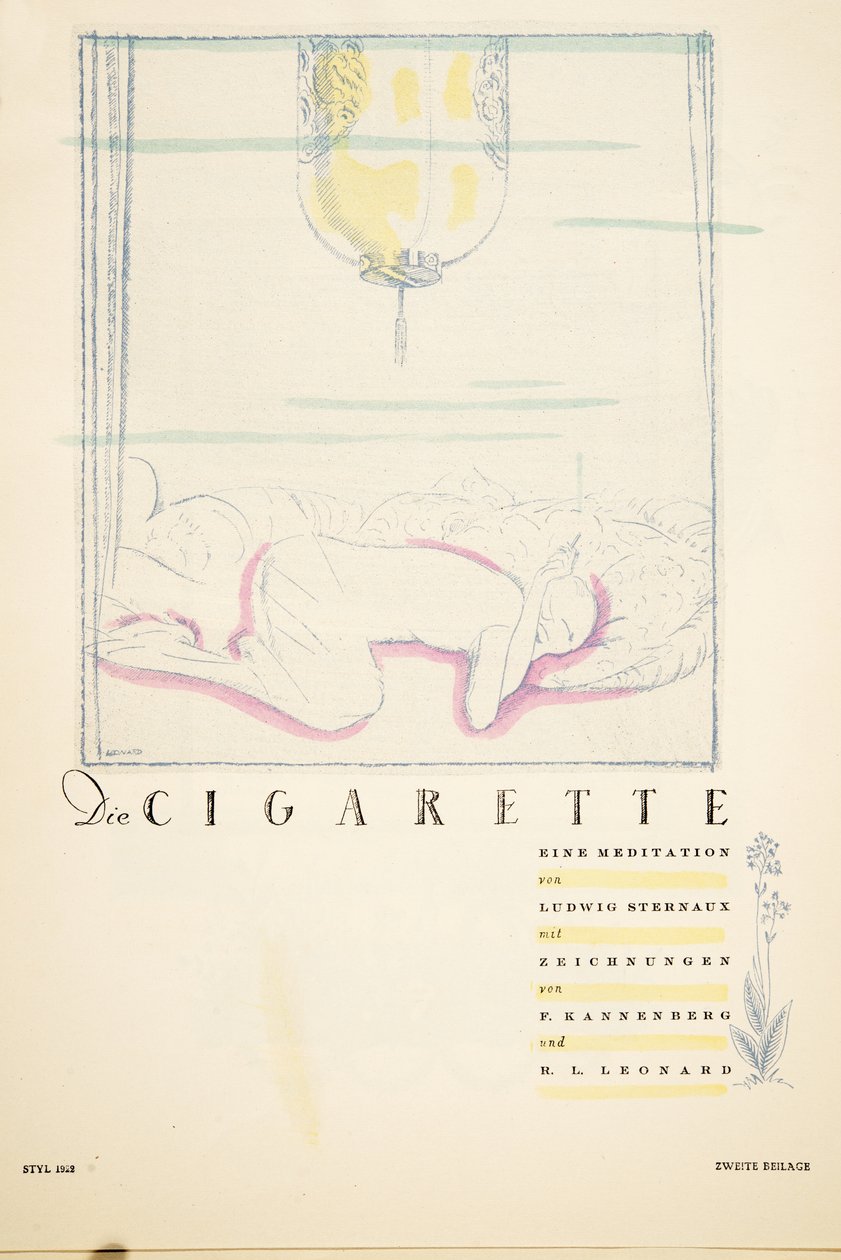 Die Cigarette eine Meditation, a Styl, pub.1922 (pochoir print) alkotó: German School