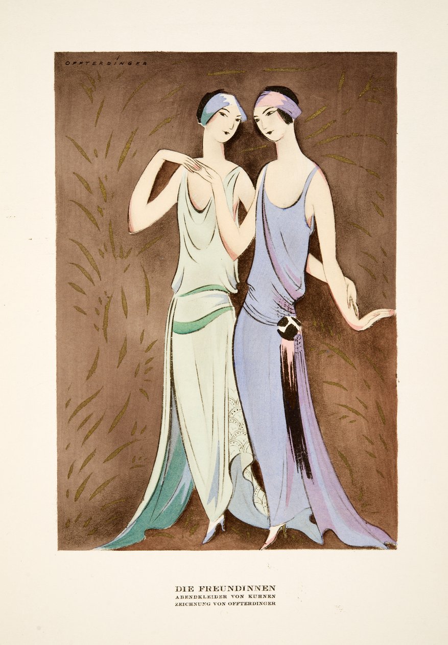 Die Freundinnen, Kuhnen ruhái, Styl, kiadó 1922 (pochoir-nyomat) alkotó: German School
