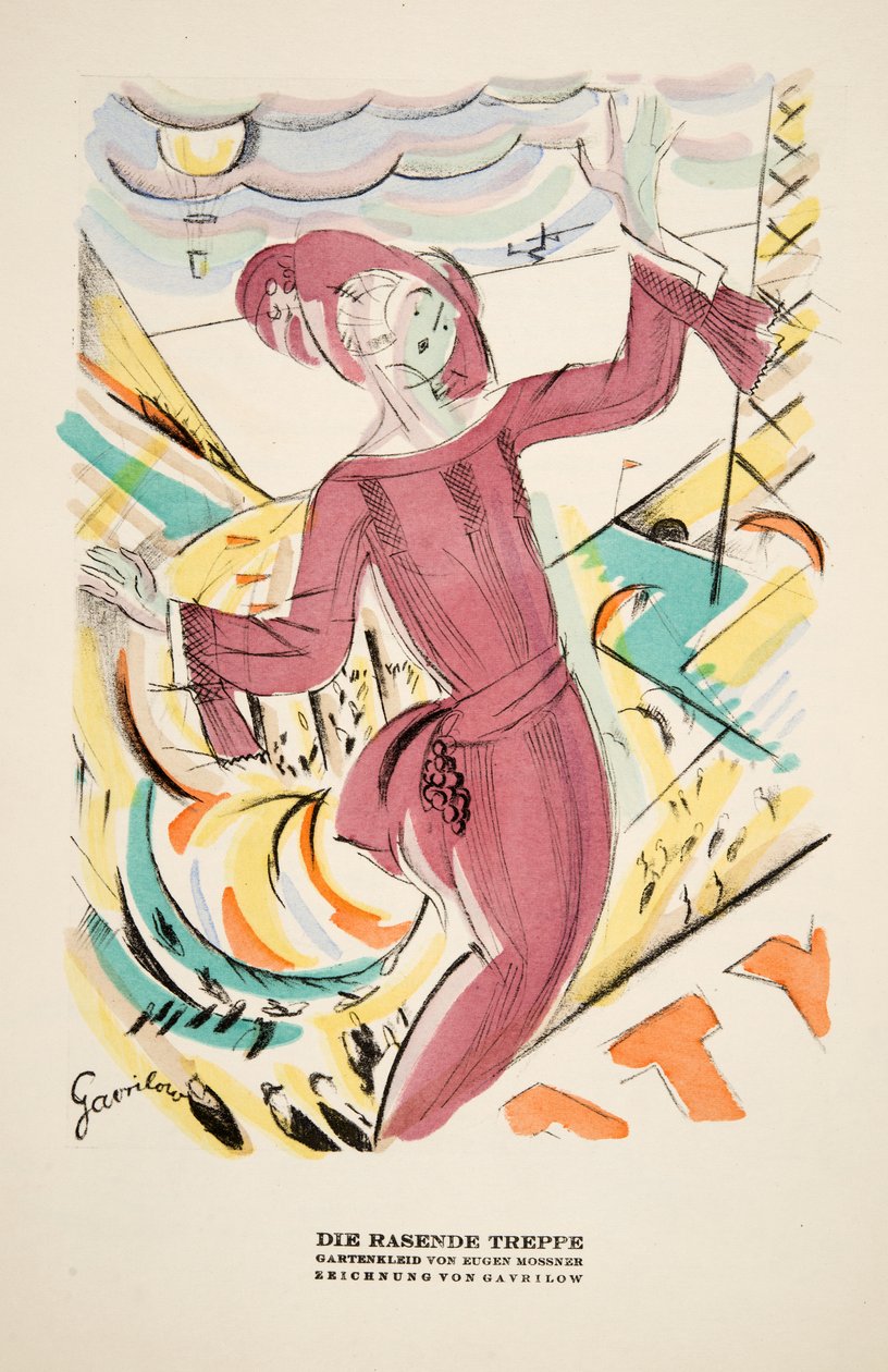 "Die Rasende Treppe", Eugen Mossner ruhareklámja, Styl, 1922-es kiadás (pochoir print) alkotó: German School