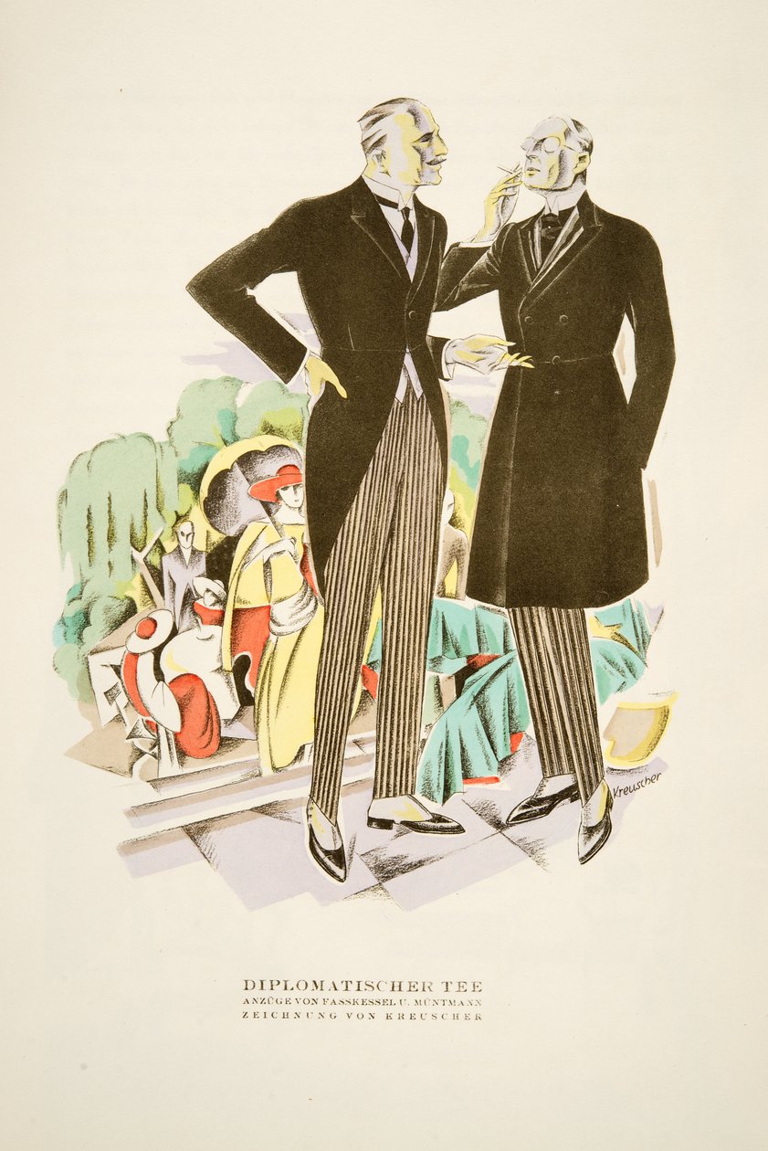 Diplomatischer Tee, Fasskessel U. Muntmann öltönyök, Styl, Pub.1922 (pochoir print) alkotó: German School