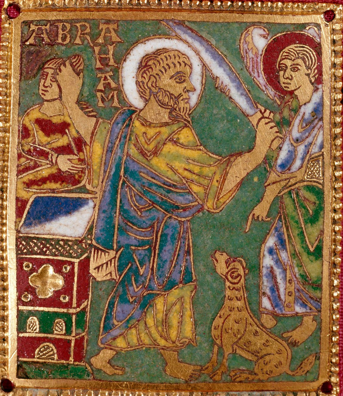 Ábrahám prófétát és Izsák áldozatát ábrázoló zománclemez. Rhenane iskola. 12. század. Firenze, Nazionale Museo del Bargello alkotó: German School