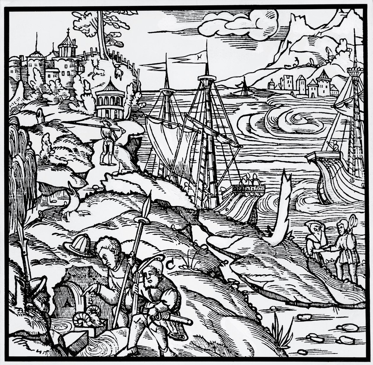 Metszet a De re metallicából (A fémek természetéről), Georg Pawer vagy Georgius Agricola (1494-1555) alkotó: German School