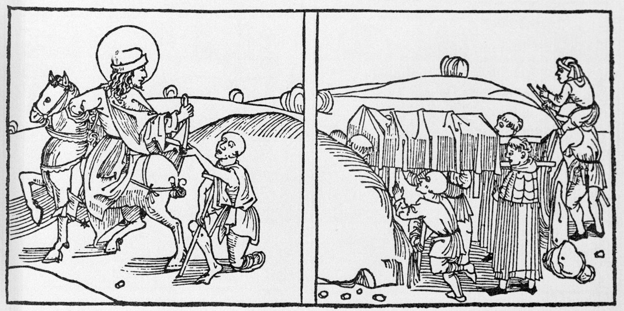 Szent Márton életének epizódjai. A Voragine-i Jacobus (James) (1228-1298) metszete a „Leben der Heiligen - sommerteil”-ből (A szent könyve). Lübeck 1488. alkotó: German School