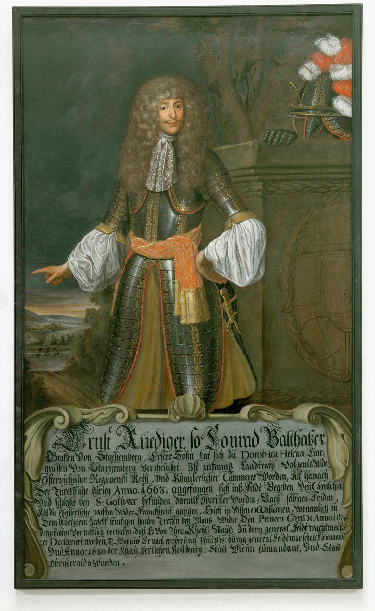 Ernst Ruediger, Starhemberg gróf, Bécs tábornagya és parancsnoka az 1683-as török ostrom idején ... (olaj, vászon) alkotó: German School