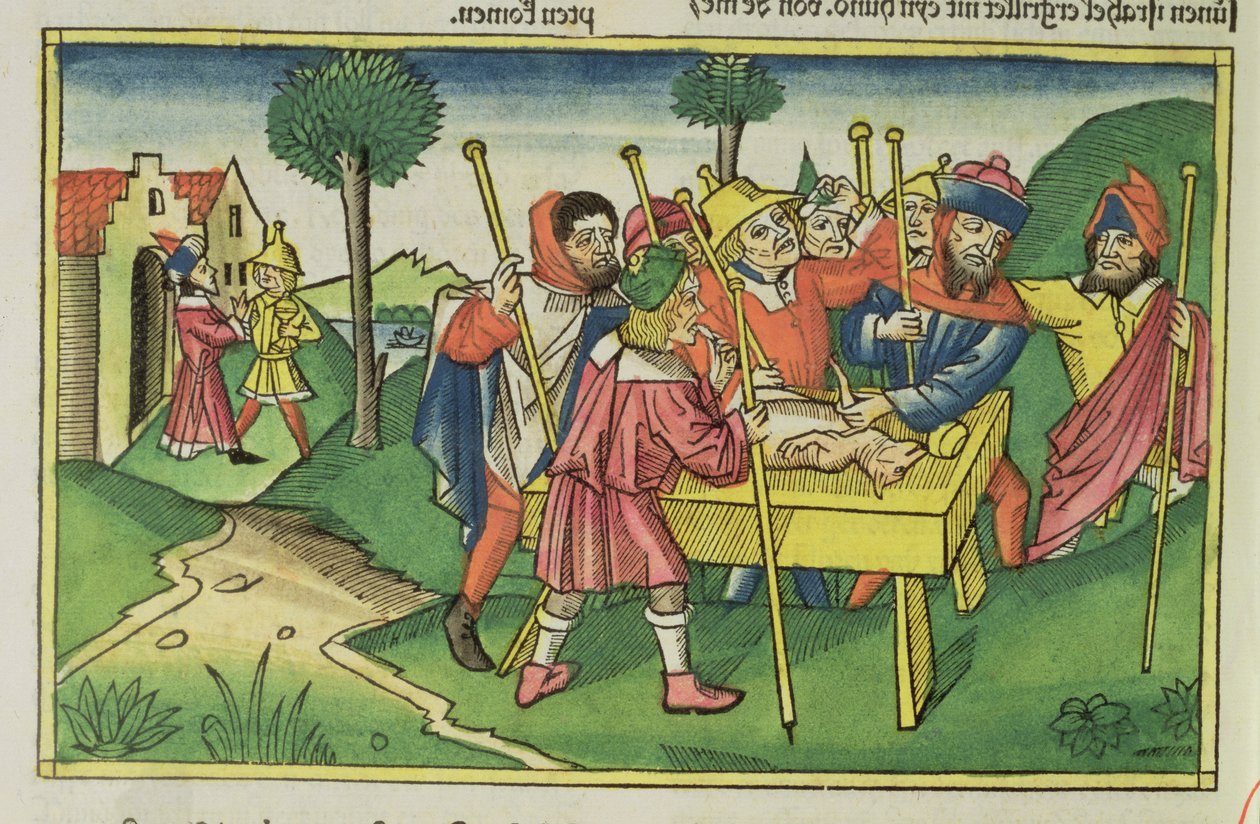Exodus 12 Az első húsvét, a nürnbergi Bibliából (Biblia Sacra Germanaica) (színes fametszet) alkotó: German School