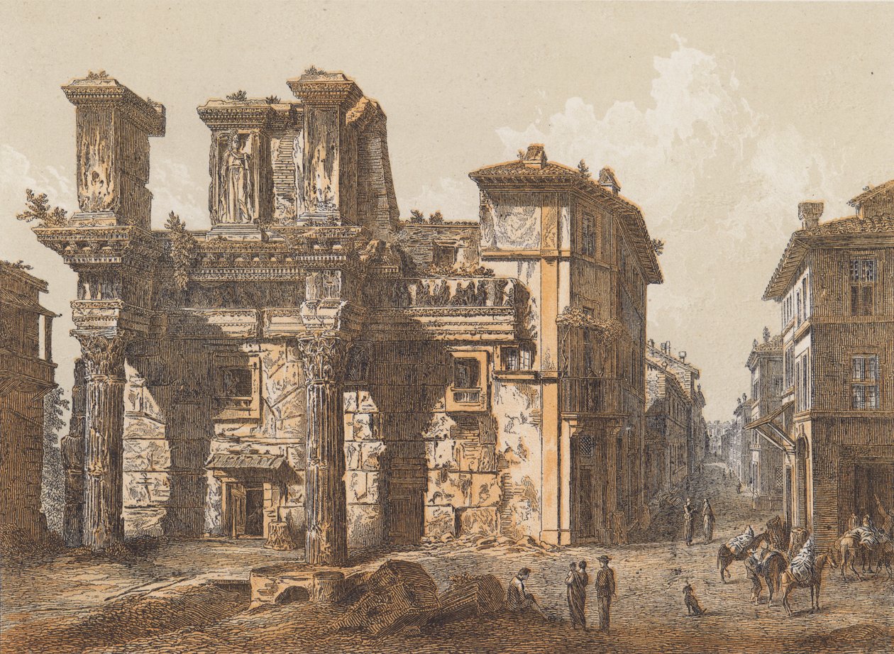 Nerva fóruma, Róma (színes litográfia) alkotó: German School