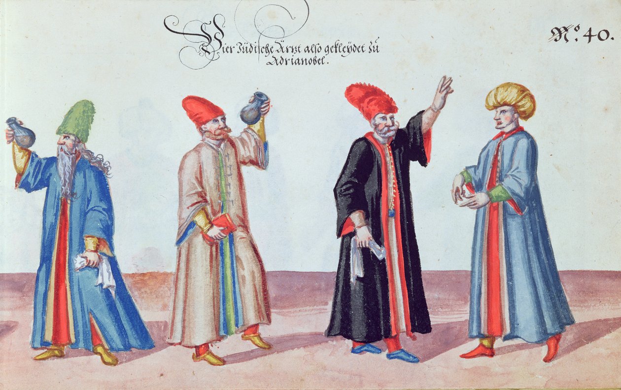 Négy zsidó orvos Adrianopolyból, Törökországból, 1600 körül (wc papíron) alkotó: German School