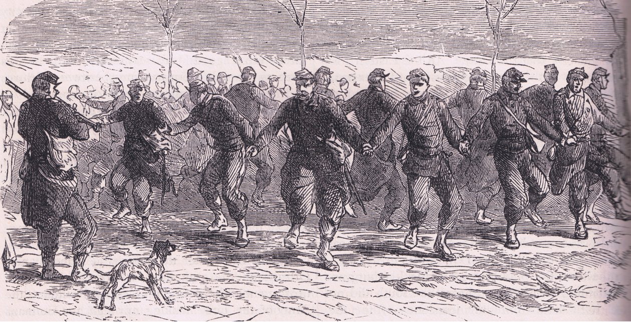 Francia katonák táncolnak a táborban, Cassells History of the War Franciaország és Németország között, kiadó: Cassell and Company Limited, 1890 körül (litho) alkotó: German School
