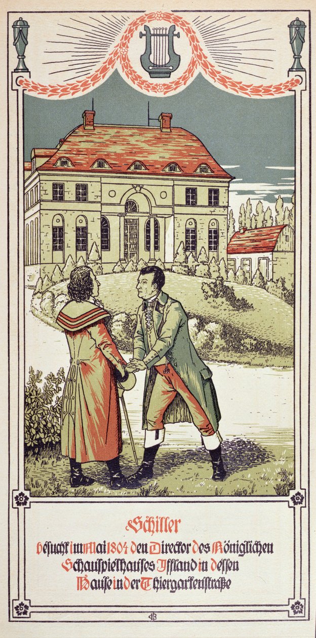 Friedrich von Schiller (1759-1805) meglátogatja a berlini Theatre Royal igazgatóját 1804 májusában, 1906 alkotó: German School