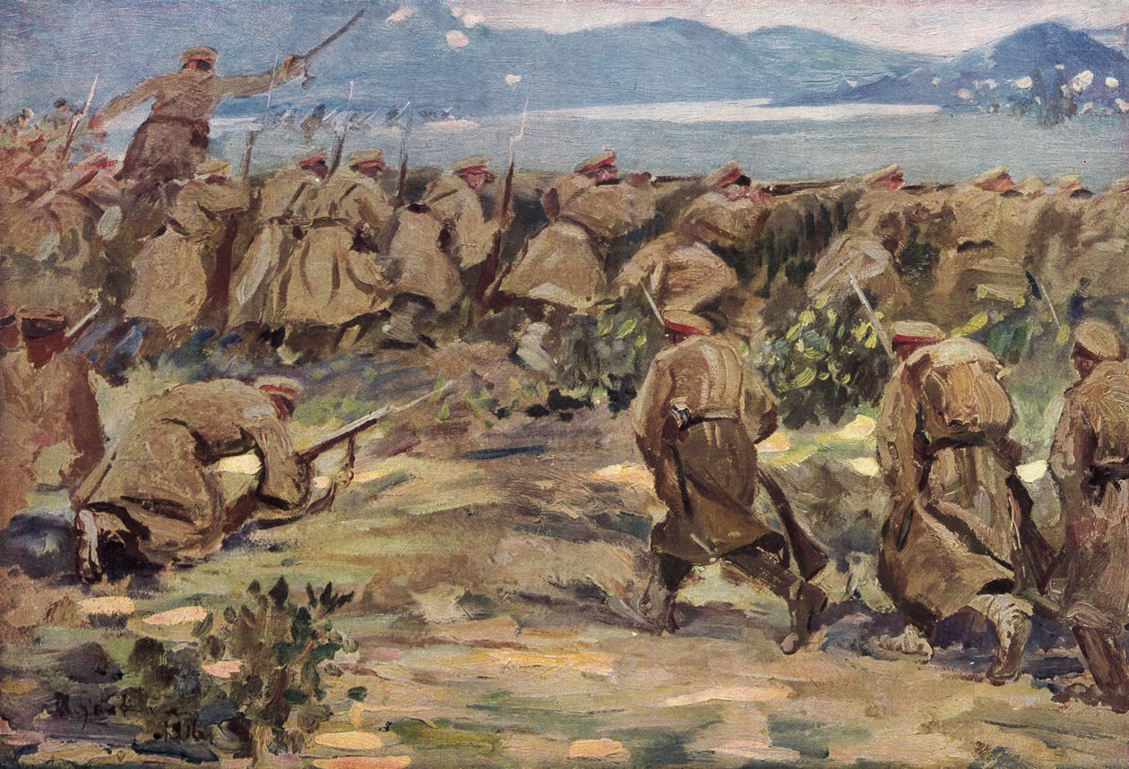 Egy macedóniai csatatérről (színes litográfia) alkotó: German School