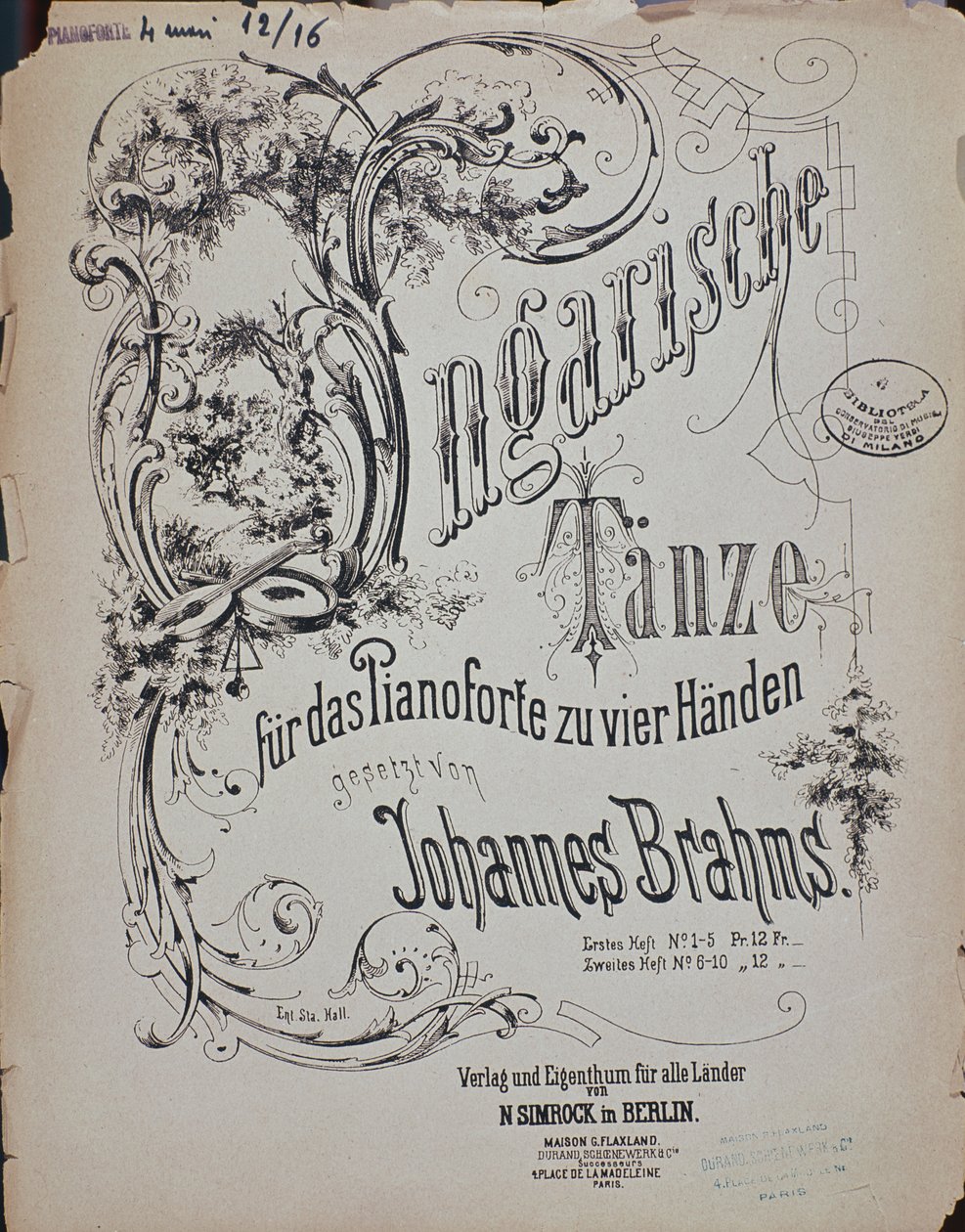 Johannes Brahms (1833-1897) Magyar táncok frontképe (Ungarische Tanze) alkotó: German School