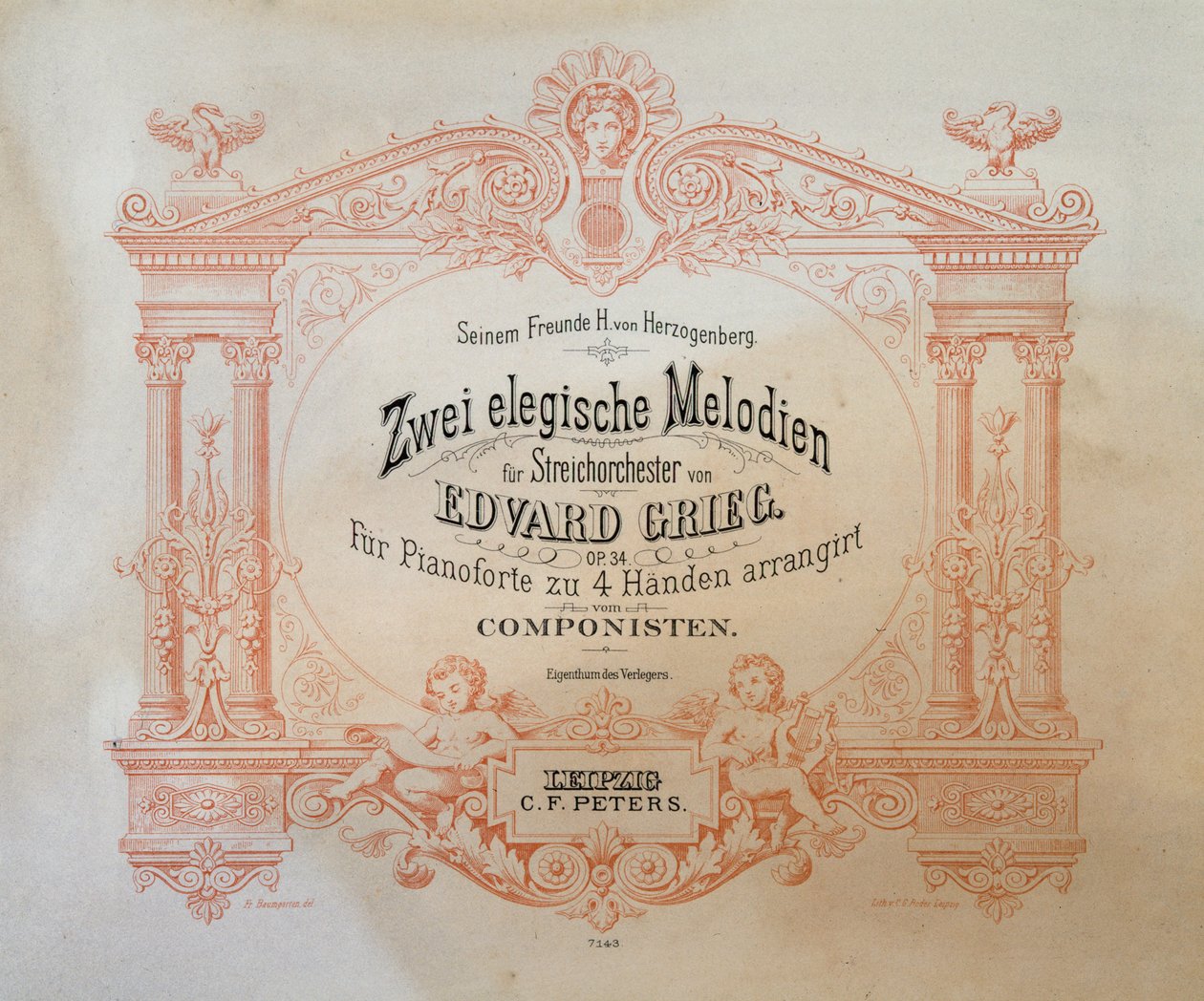 Edward Hagerup Grieg (1843-1907) két elégikus dallam előképe. alkotó: German School