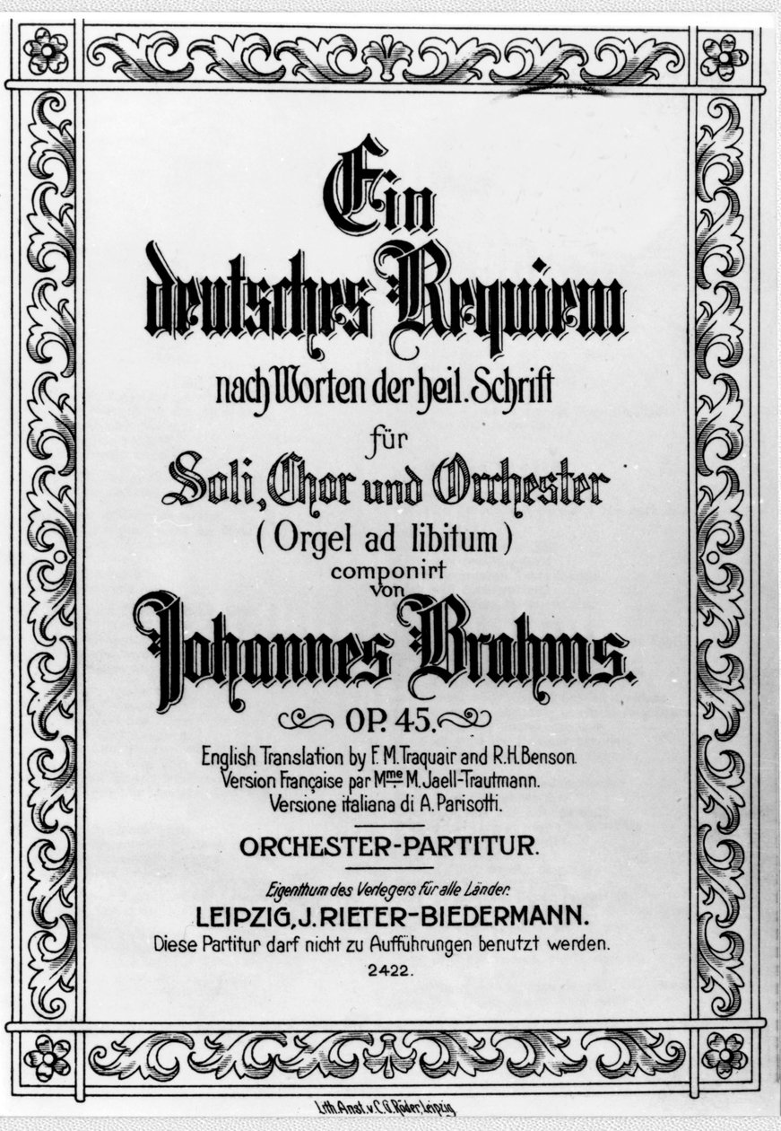 Johannes Brahms (1833-1897) Német Rekviemjének frontképe (litho) alkotó: German School