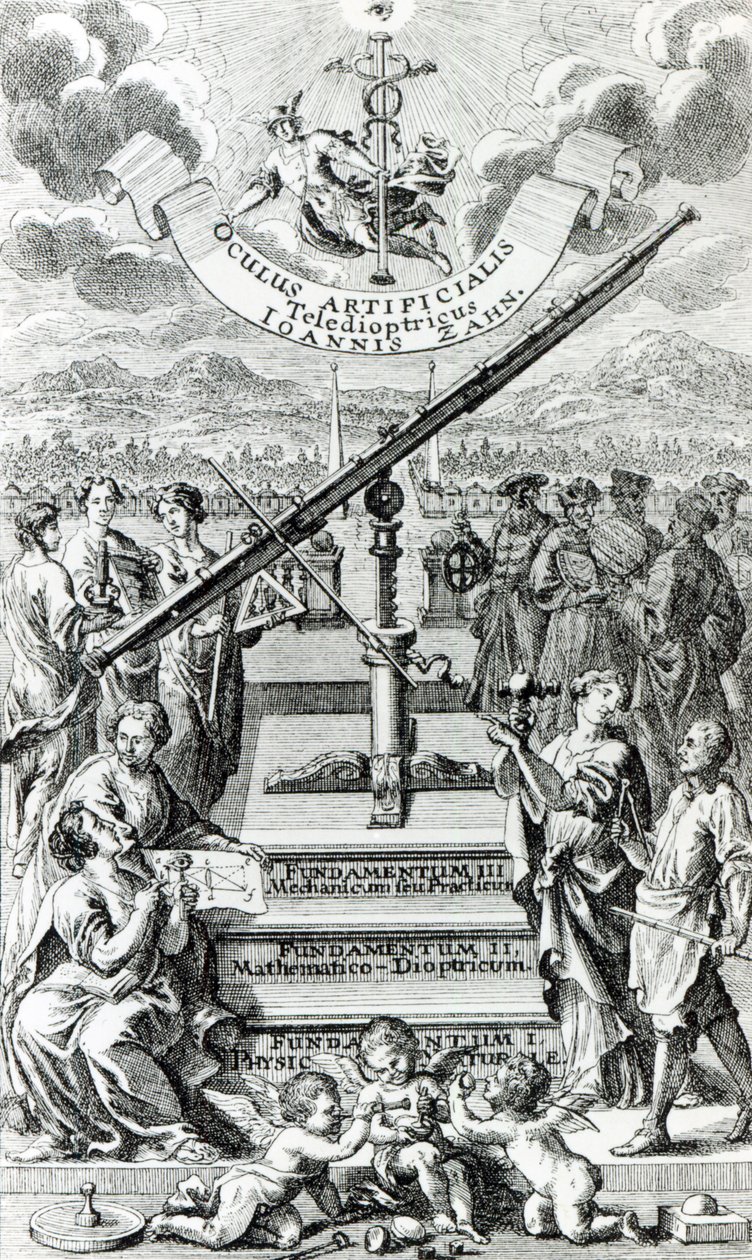 Johann Zahn Oculus Artificalis Teledioptricus Sive Telescopium előlapja, 1702-ben megjelent 2. kiadás alkotó: German School