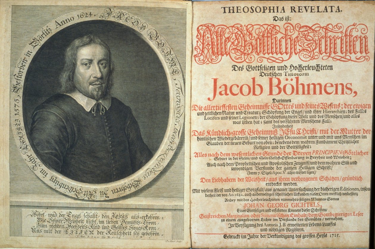 Jacob Boehme Theosophia Revelata címlapja, 1715 (nyomat és metszet) alkotó: German School