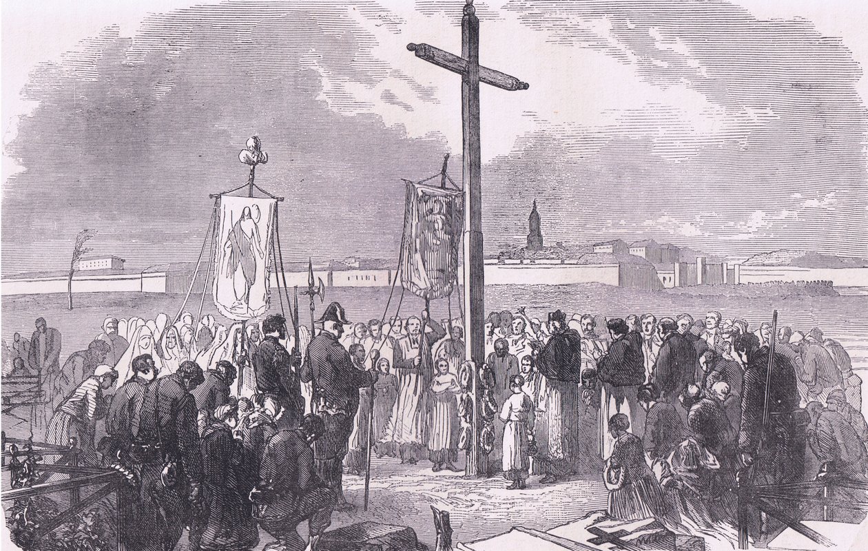 Temetési szertartás Párizs ostromában elesett francia katonák felett, Cassells History of the War Franciaország és Németország között, kiadó: Cassell and Company Limited, 1890 körül (litho) alkotó: German School