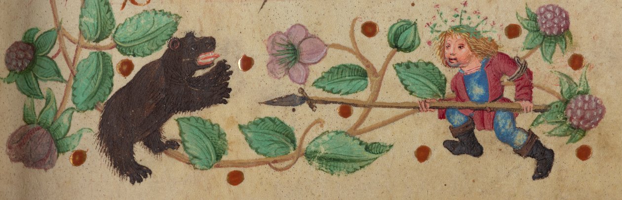 Garlanded Hunter gyalog lándzsás medvét, c. 1475-1485 alkotó: German School