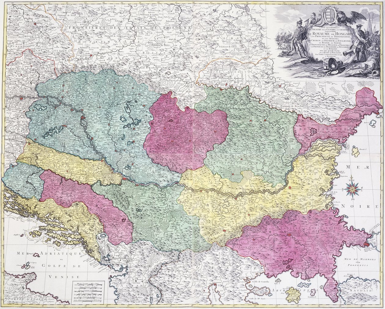 A Hadiszínház földrajzi térképe, amely a Magyar Királyságot mutatja be főként, 1771 alkotó: German School