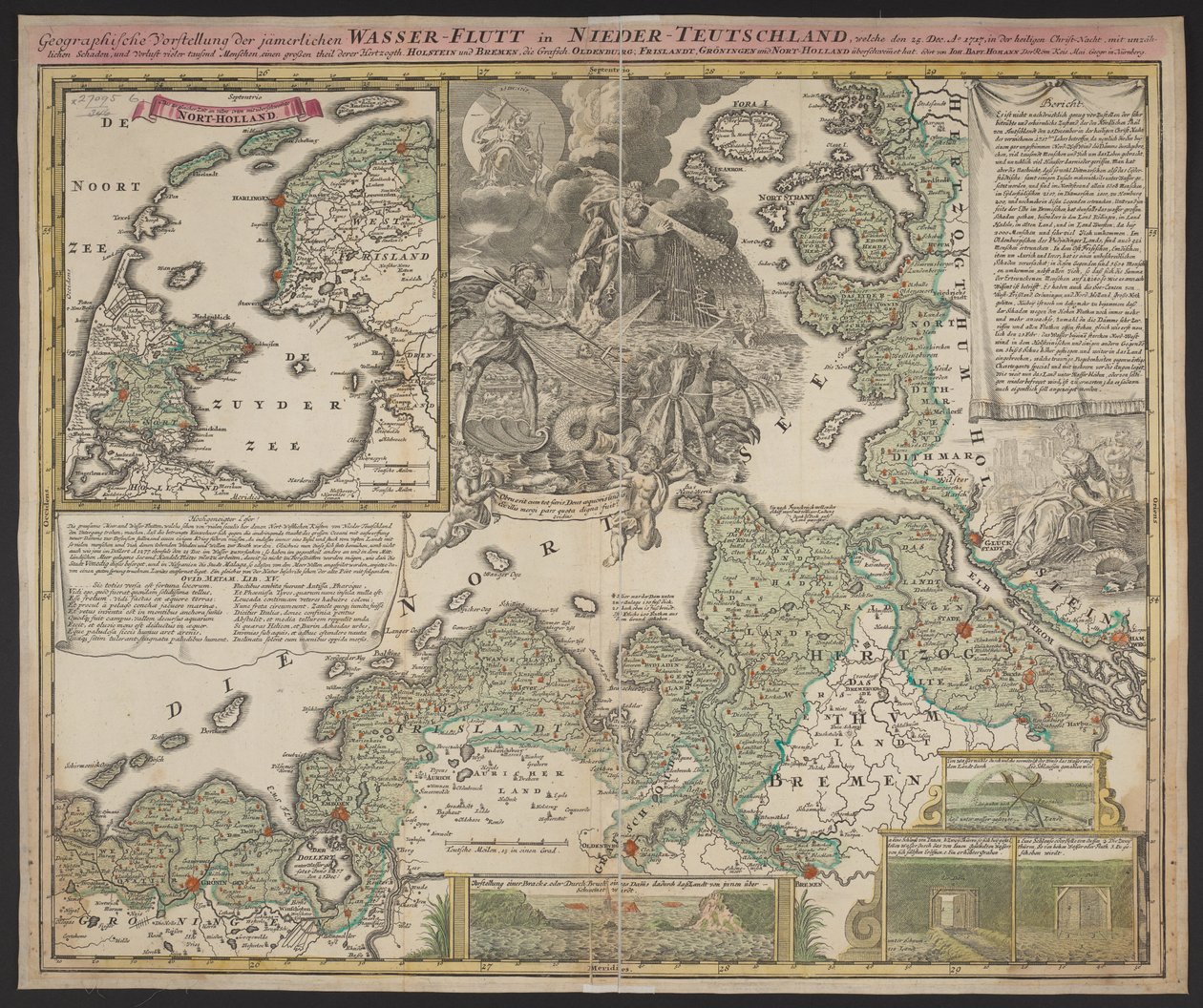 A nyomorult alsó-németországi árvíz földrajzi bemutatása, amely 1717. december 25-én történt, 1718 körül (nyomtatás) alkotó: German School