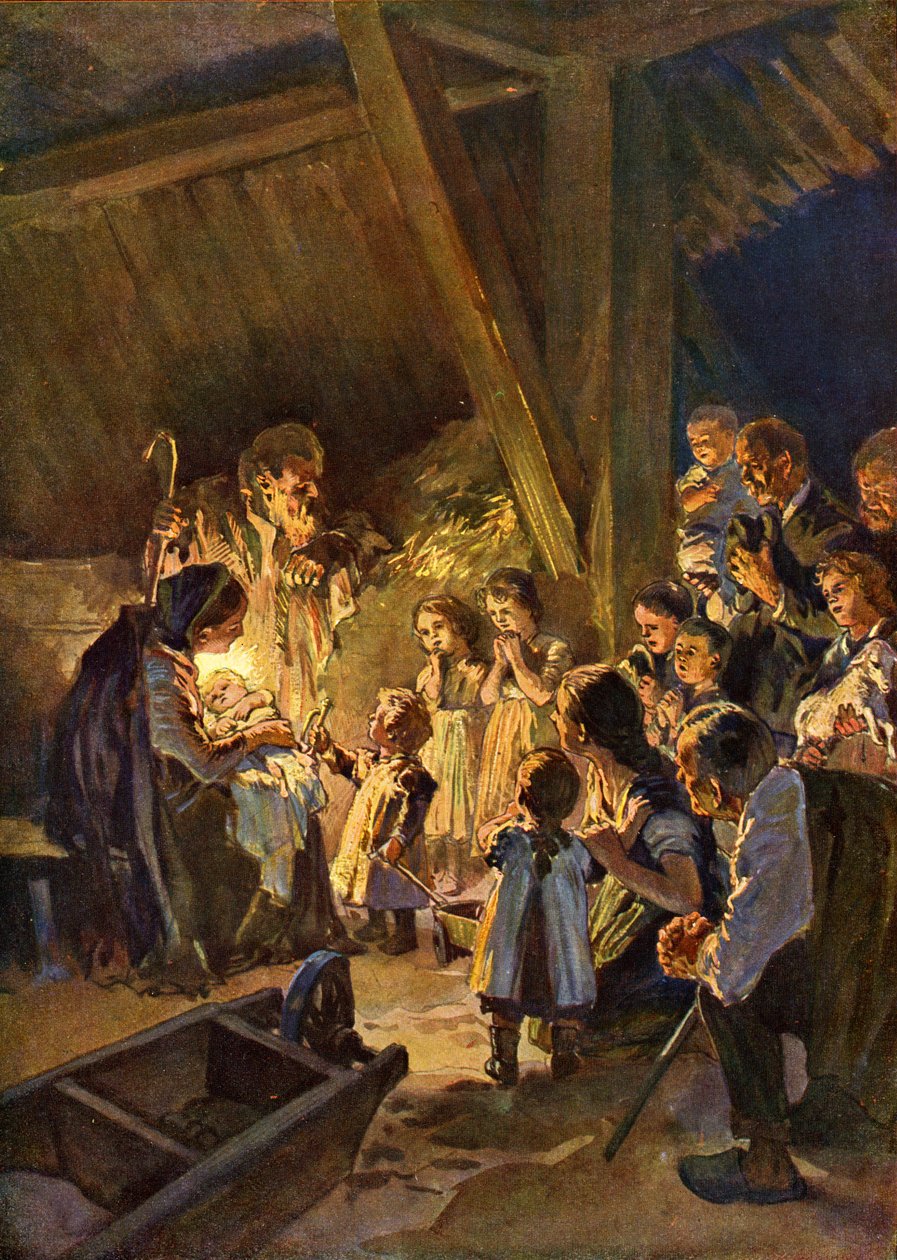 Német karácsonyi jelenet gyerekekkel, 1908 körül (nyomtatás) alkotó: German School