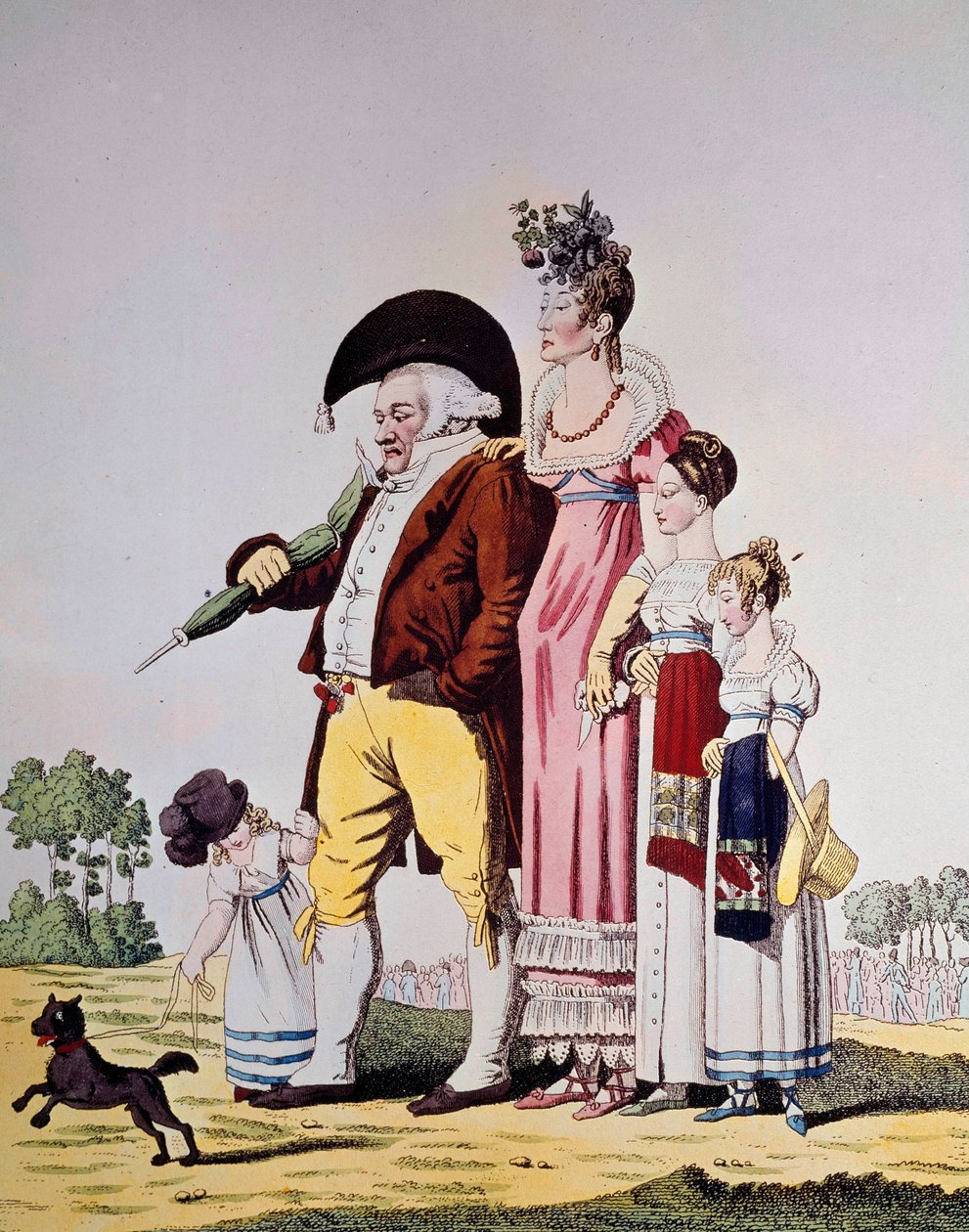 Német polgári séta vasárnap Karikatúra, amely egy vasárnapi ruhás német családot ábrázol. századi metszet. Berlin. Kunstbibliothek alkotó: German School