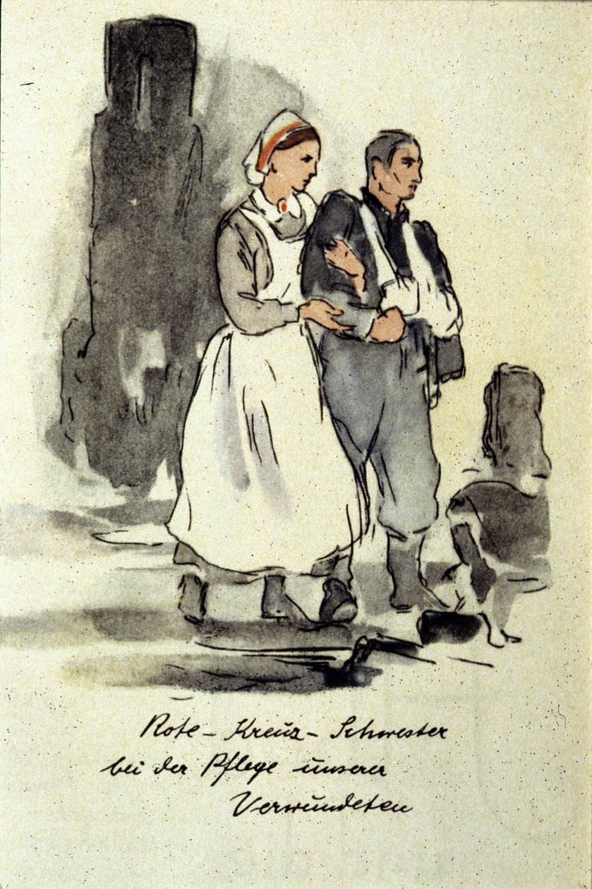 Német nővér egy sebesültet támogat. 1942. alkotó: German School