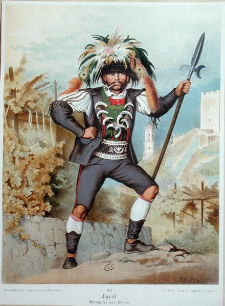 A tiroli Meran szőlőskertjeinek őrzése (színes litográfia) alkotó: German School