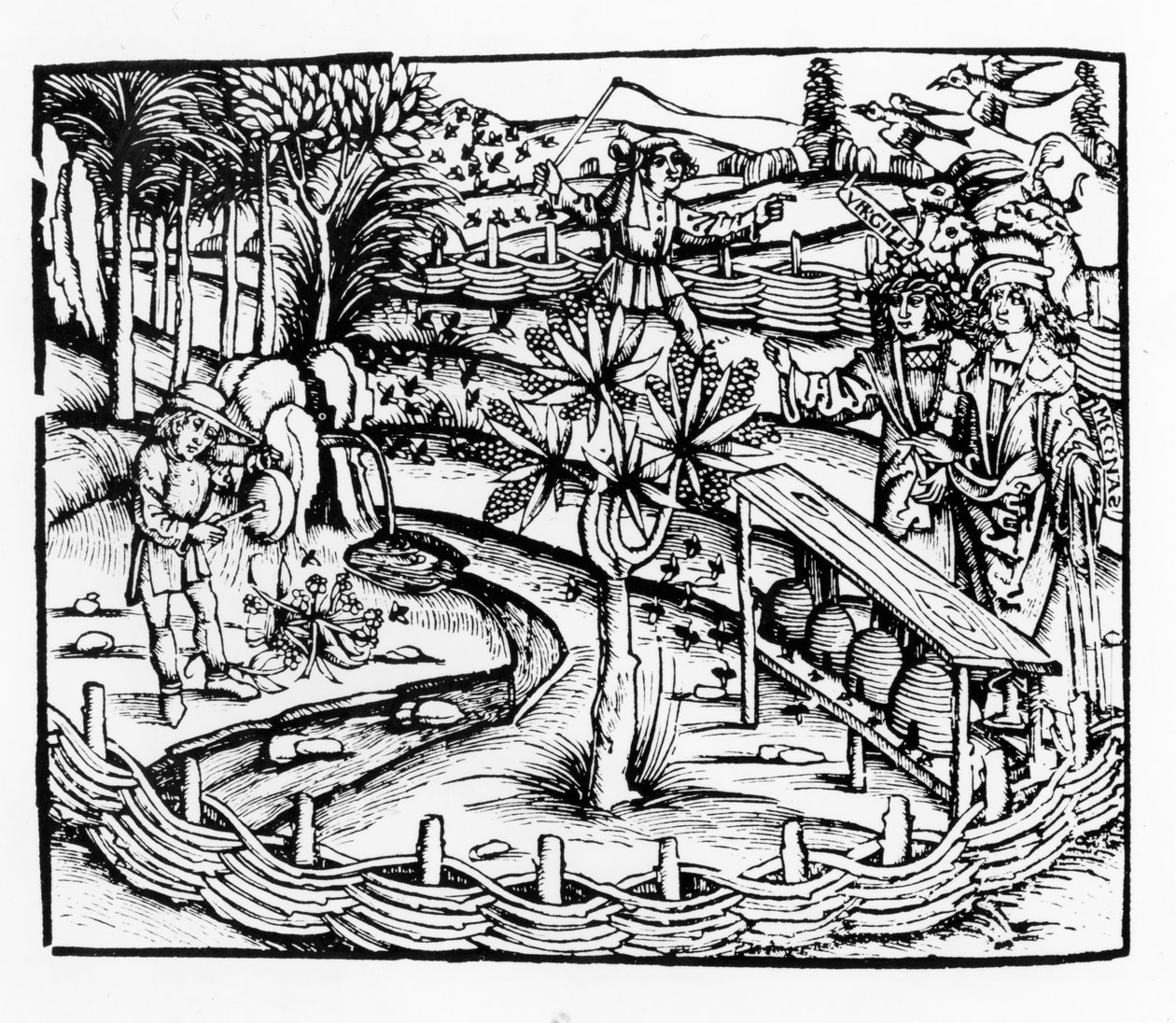 Boldog méhészek, Vergilius illusztrációja a Georgicsból, IV. könyv, Sebastian Brants (1457-1521) kiadása, 1502. alkotó: German School