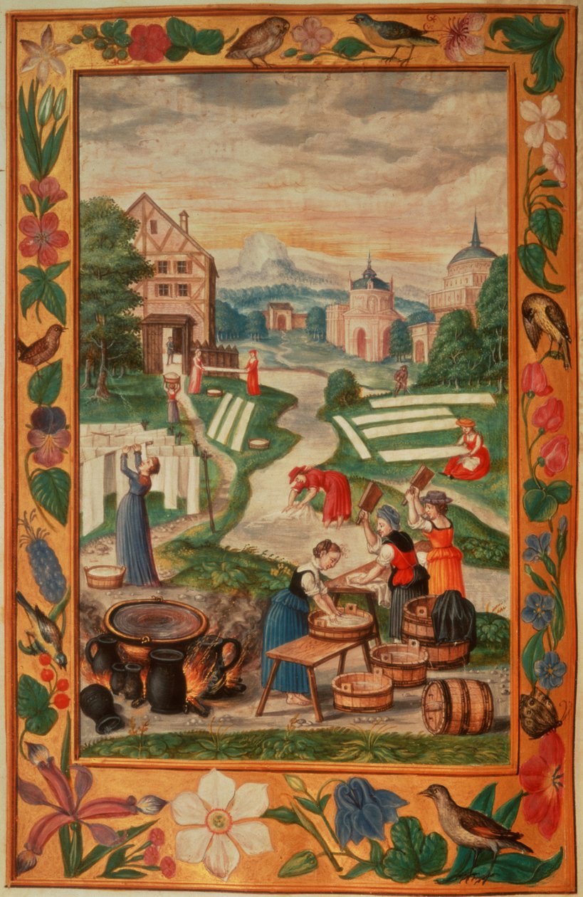 Harl 3469 f.32v Mosással foglalkozó nők, Salomon Trismosin „Splendor Solis”-jából alkotó: German School