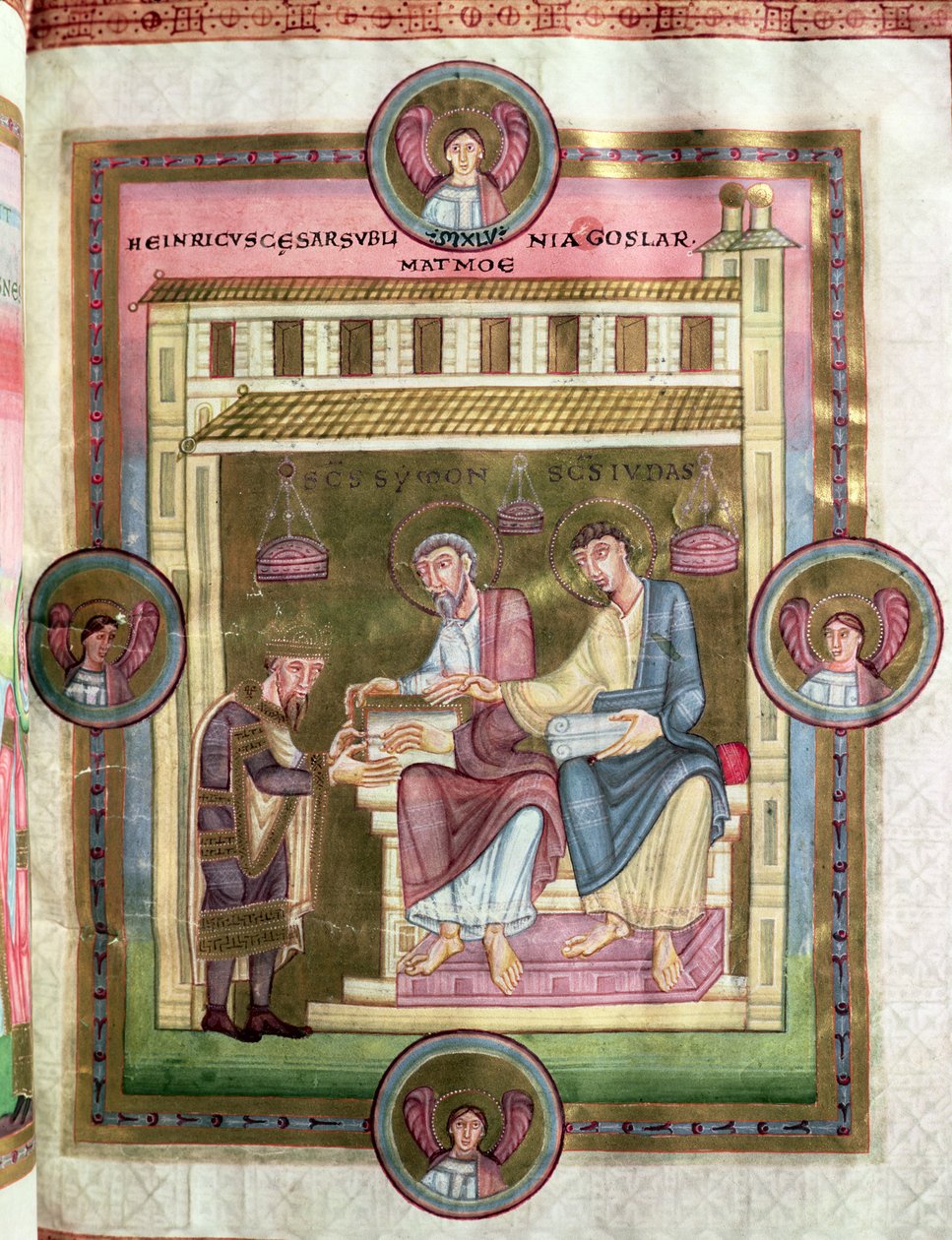 Henrik (1017-56) Simon és Júdás apostollal, a Codex Caesareus Upsaliensisből, 1045 körül alkotó: German School